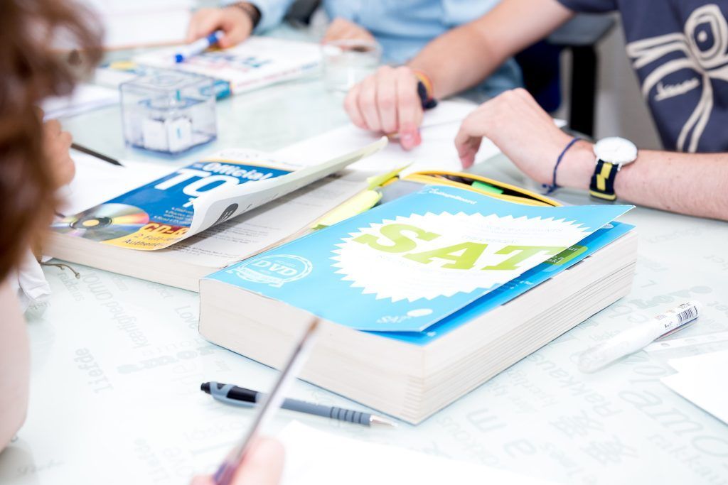 A study session with SAT preparation materials