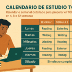 Calendario semanal detallado para preparar el TOEFL en 4, 8 o 12 semanas