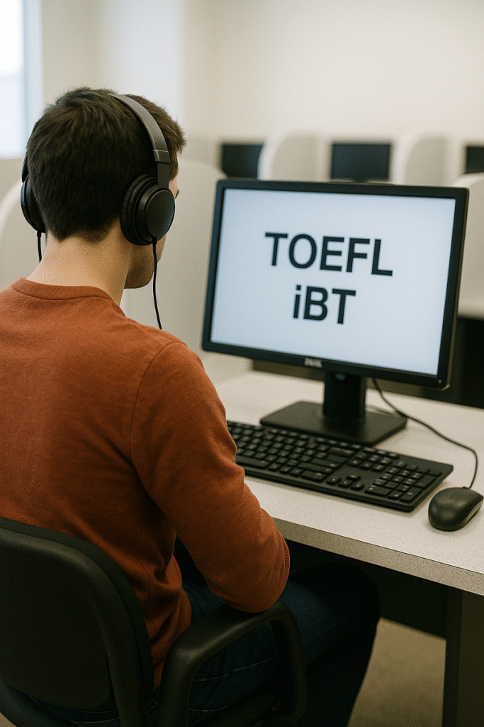 Candidato realizando el examen TOEFL iBT en un centro oficial