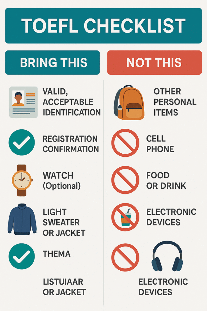 Checklist oficial con lo que debes llevar y lo que no al examen TOEFL