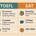 Comparación de estructura, objetivos y puntuación entre TOEFL y SAT