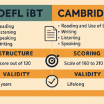 Comparativa detallada entre TOEFL iBT y exámenes Cambridge en estructura, puntuación y validez