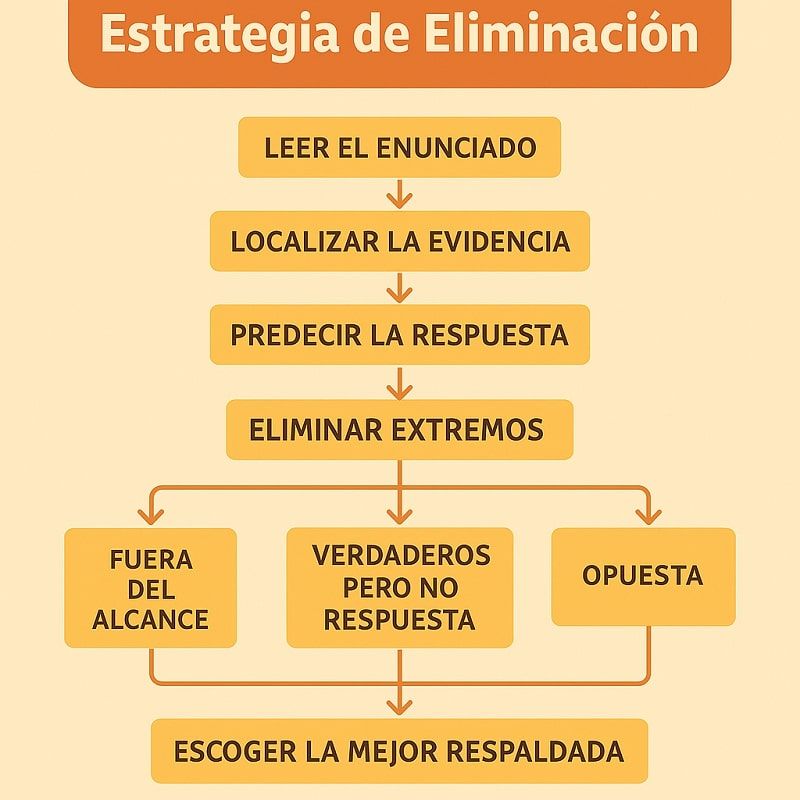 Diagrama con técnica de eliminación lógica aplicada a preguntas de inferencia en el TOEFL