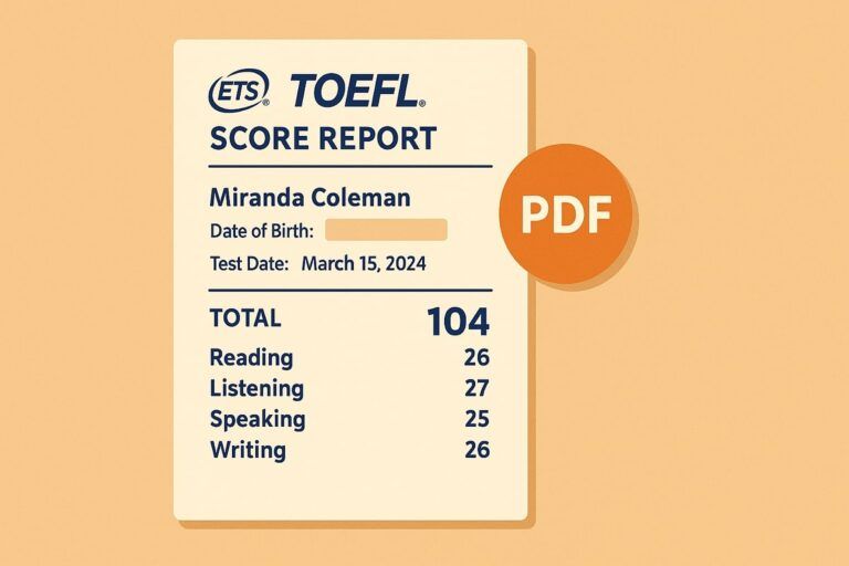 Ejemplo del informe oficial de puntuación TOEFL en formato PDF