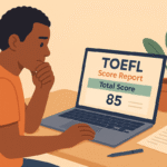 Estudiante consultando sus resultados del examen TOEFL online