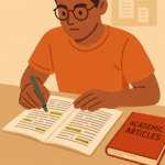 Estudiante mejorando su vocabulario académico para el TOEFL leyendo en contexto