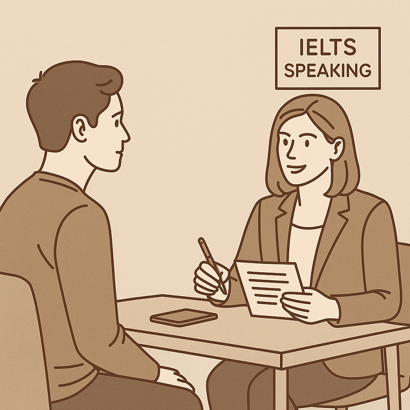 Estudiante participando en el Speaking presencial del examen IELTS
