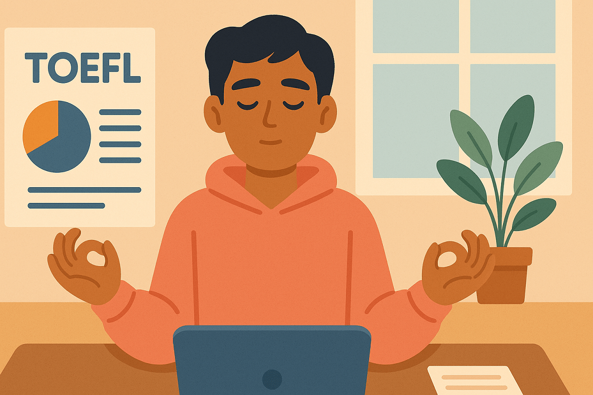 Estudiante practicando técnicas mentales para mejorar el rendimiento en el TOEFL