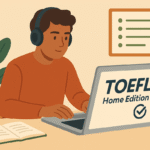 Estudiante realizando el TOEFL Home Edition desde su ordenador en casa