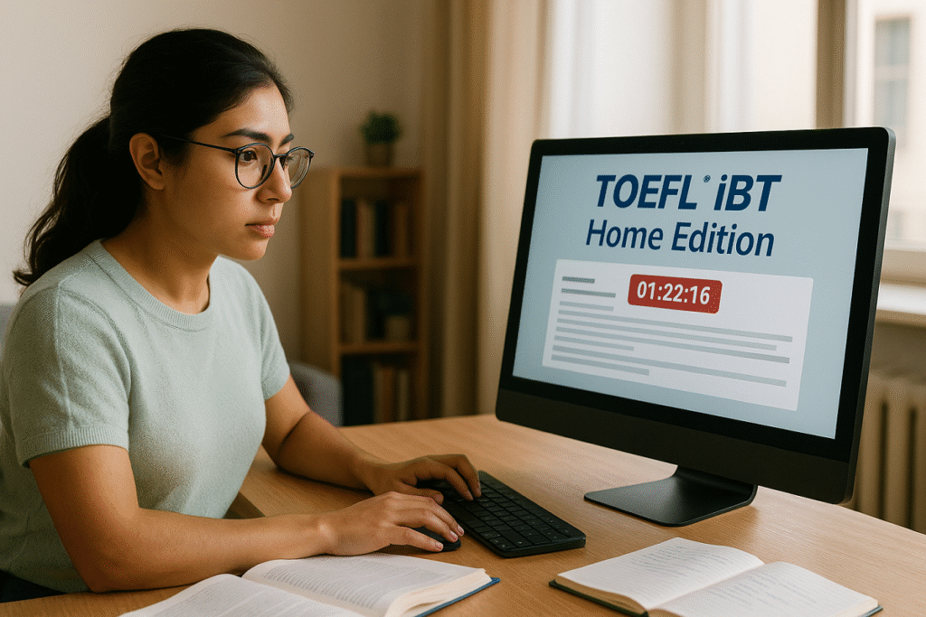 Estudiante realizando el TOEFL iBT Home Edition desde casa en Latinoamérica