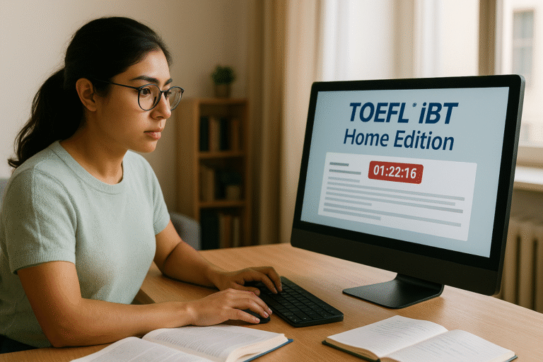 Estudiante realizando el TOEFL iBT Home Edition desde casa en Latinoamérica