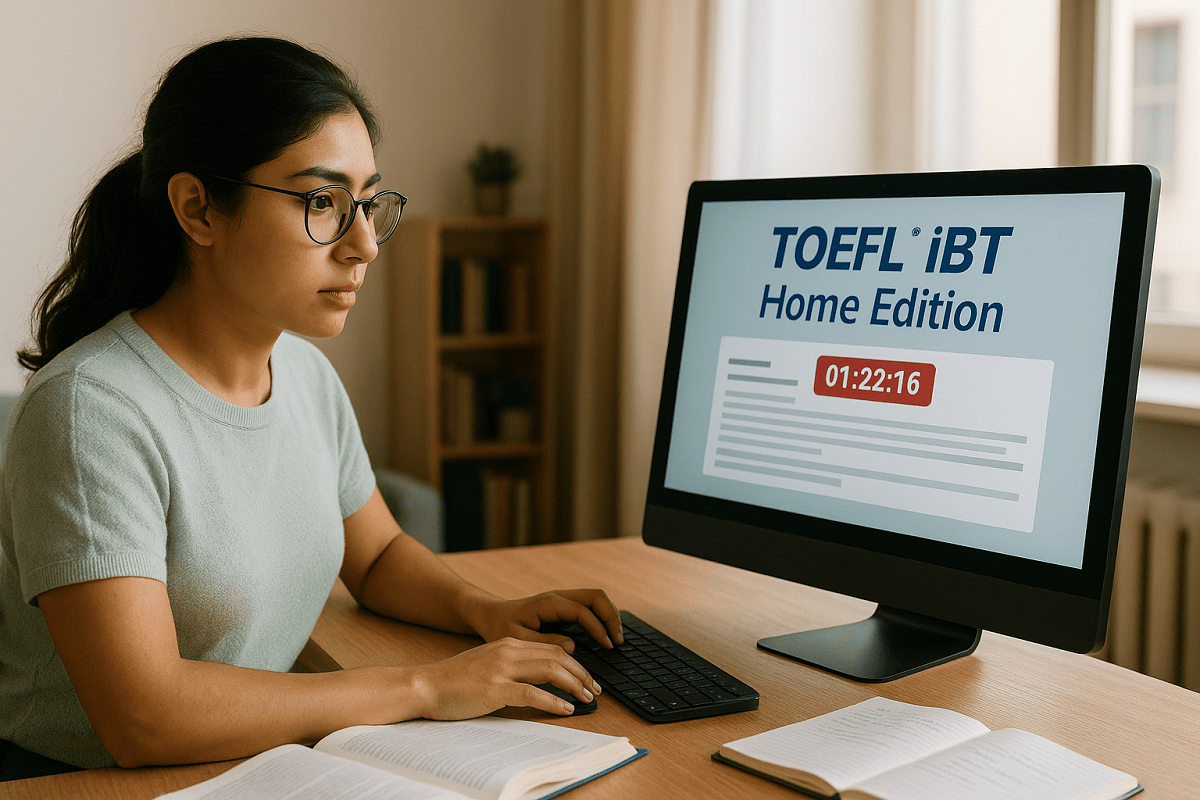 Estudiante realizando el TOEFL iBT Home Edition desde casa en Latinoamérica