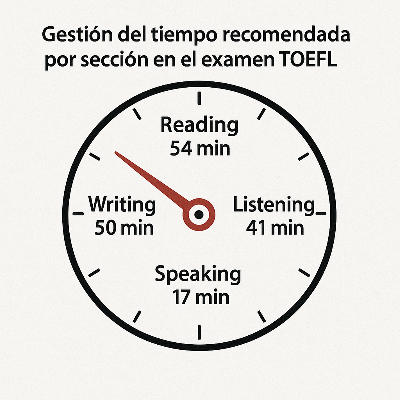 Gestión del tiempo recomendada por sección en el examen TOEFL