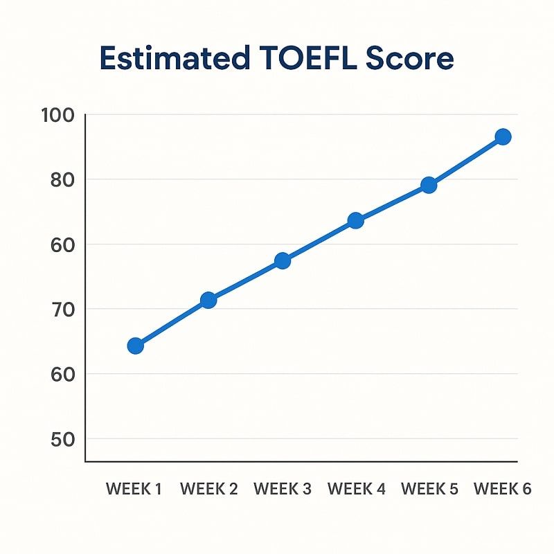 Gráfico mostrando la evolución semanal de la puntuación TOEFL estimada