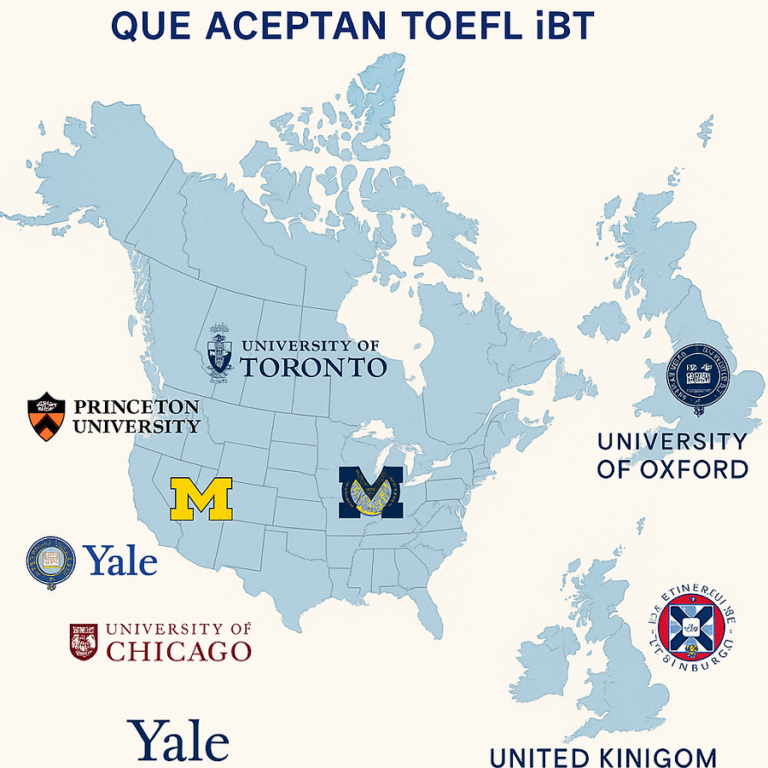 Mapa de universidades en EE. UU., Canadá y Reino Unido que aceptan TOEFL iBT.