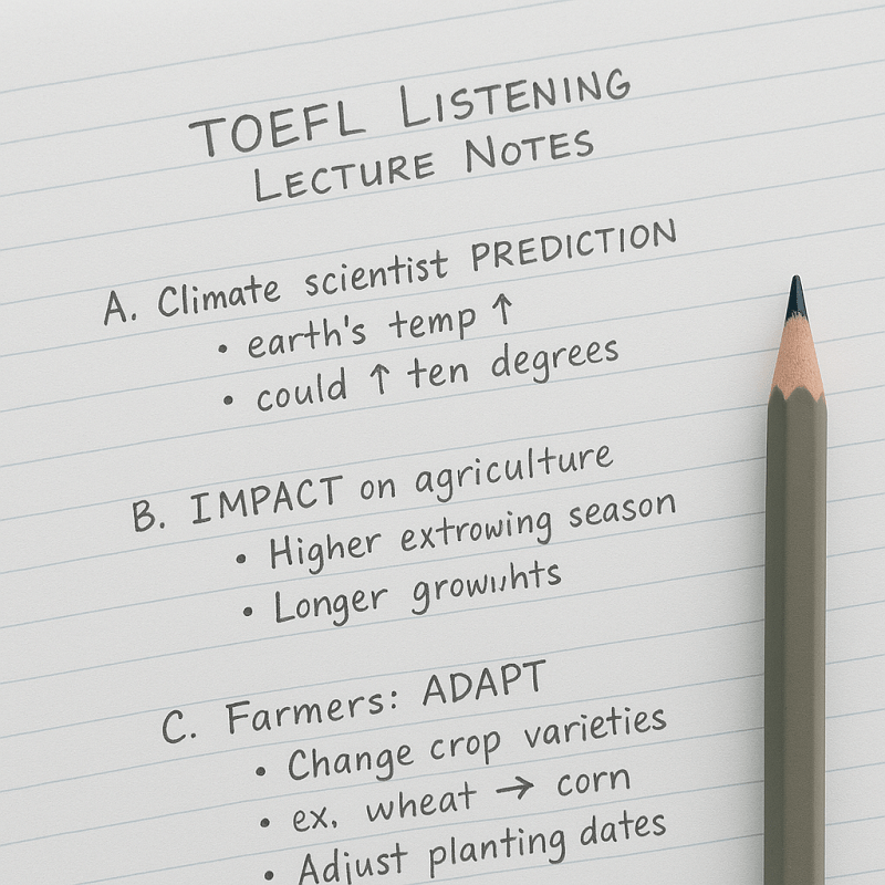 Notas efectivas tomadas durante una conferencia en TOEFL Listening