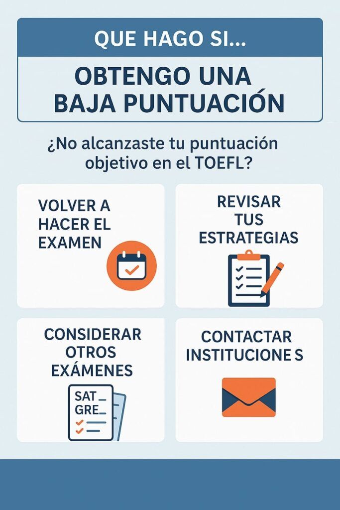 Opciones y estrategias si no alcanzas tu puntuación objetivo en TOEFL.