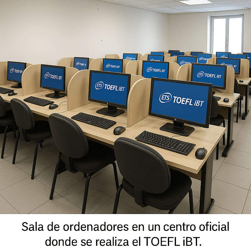 Sala de ordenadores en un centro oficial donde se realiza el TOEFL iBT