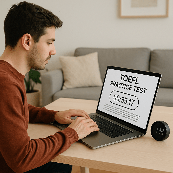 Simulación completa del examen TOEFL desde casa con temporizador